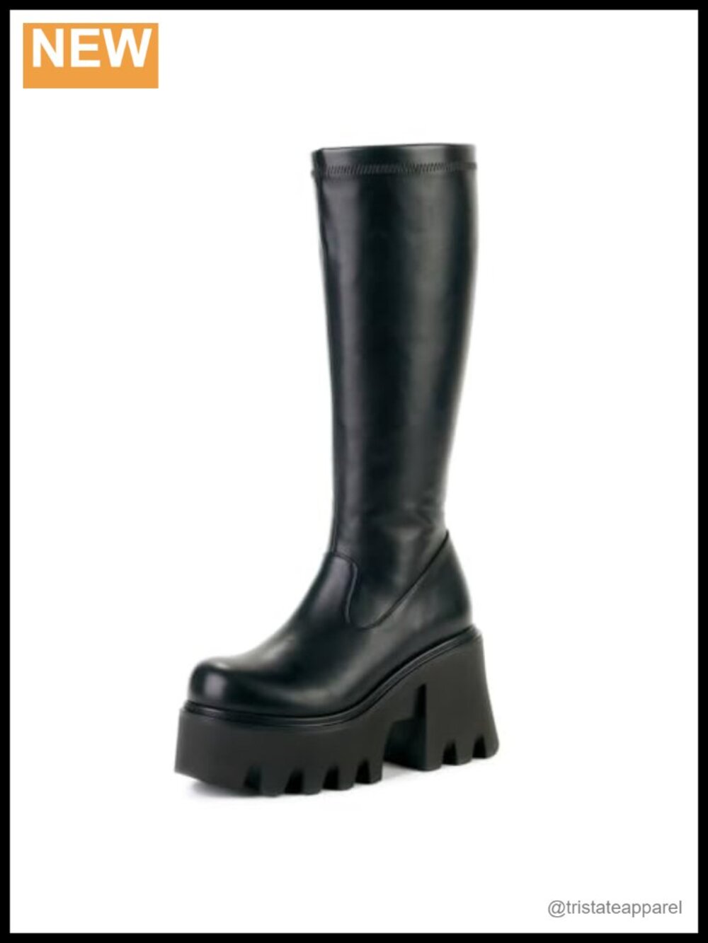 Knee High Platform Boots Women Chunky Heel Wedge Gothic Punk Faux Leather